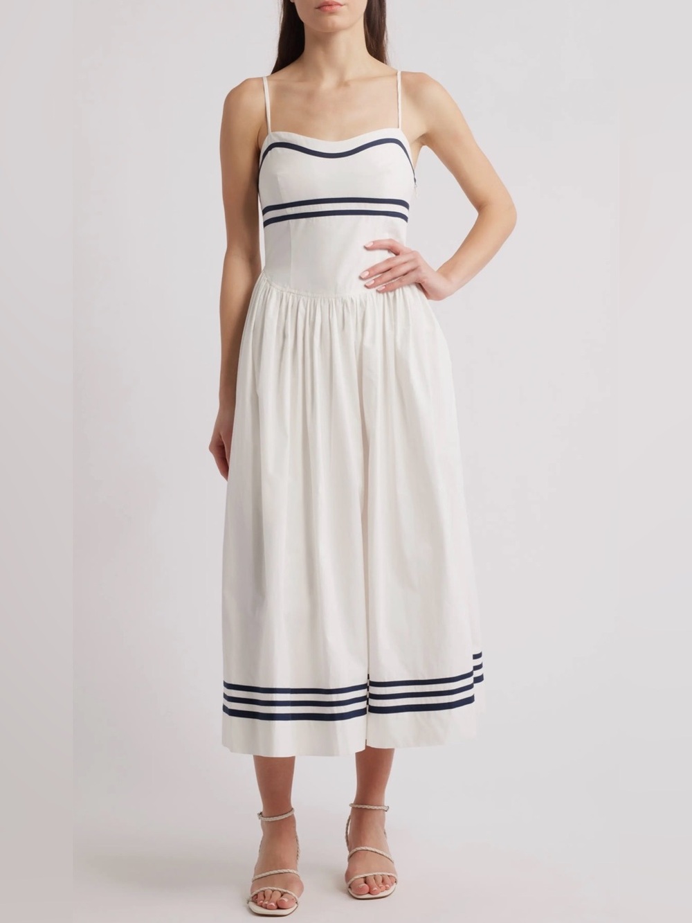 NWT Moon River Spaghetti Strap Midi Dress- White Sailor-inspired details Size L